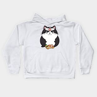 Funny fat cat is a sushi chef Kids Hoodie